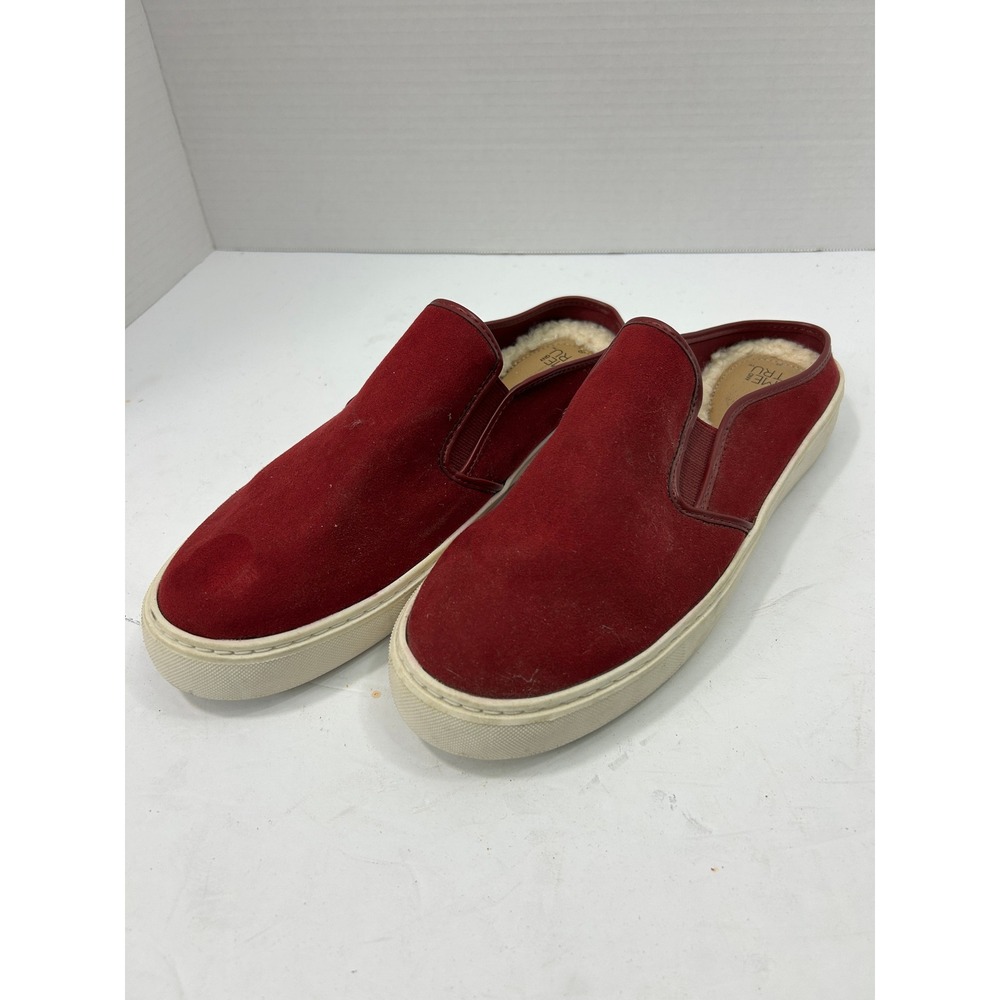 Time and Tru Solid Mule Sneakers 8 Burgundy Faux Fur Lined Memory Foam Cozy Warm